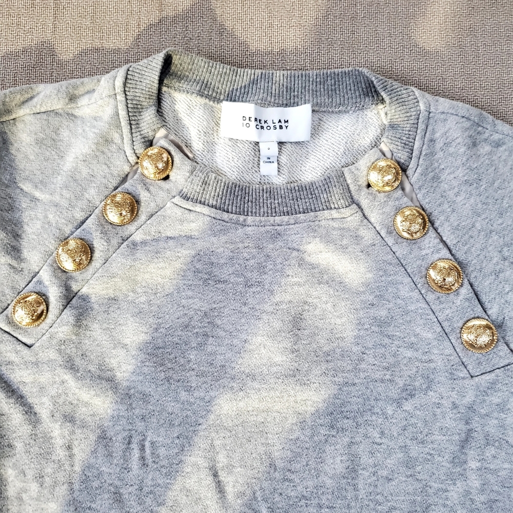 3/$50 Derek Lam Gray Sweater with Gold Button Accents - Picture 3 of 7